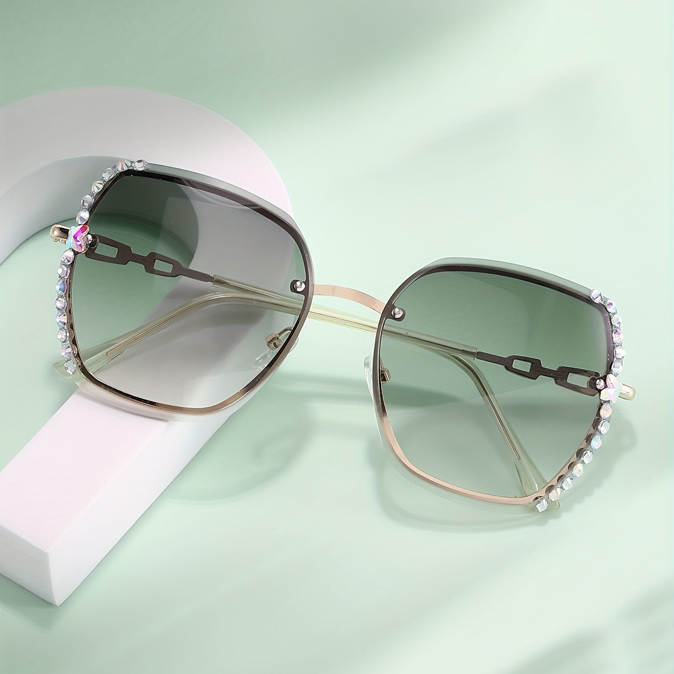 Oversized Butterfly Sunglasses with Rhinestone Decor