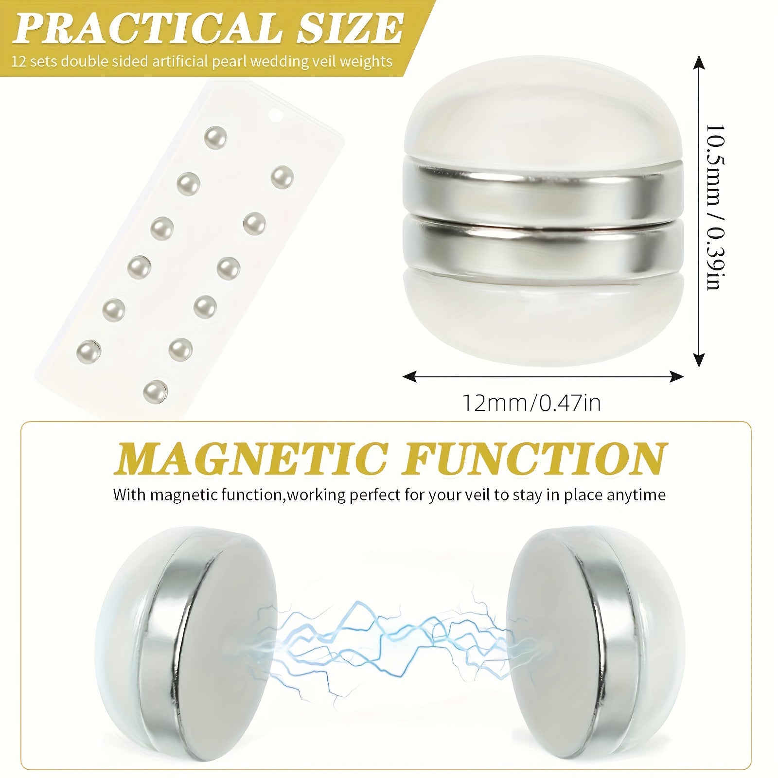 12pcs Dual Sided Magnetic Veil Weights Wedding Accessory