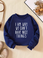 Girls Fun Letter Sweatshirt Long Sleeve Casual Pullover