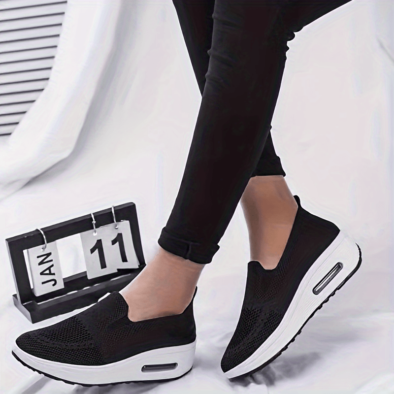 Women's Knit Slip-On Sneakers Air Cushion Comfort Walking Shoes