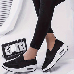 Women's Knit Slip-On Sneakers Air Cushion Comfort Walking Shoes