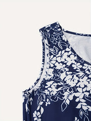 Floral Print Round Neck Casual Tank Dress with Pockets