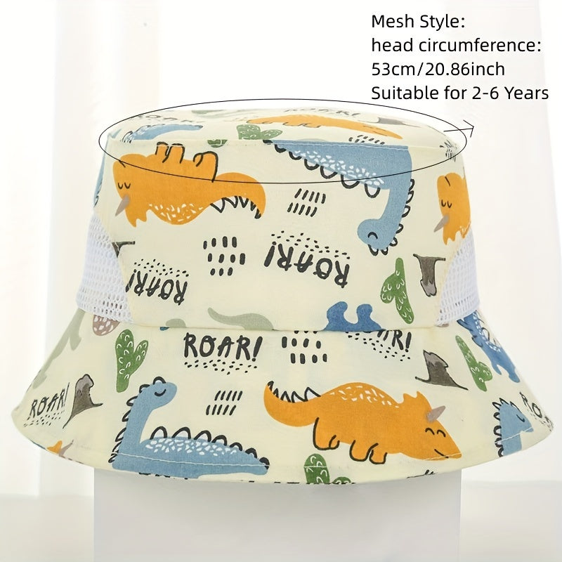 Baby Sunhat UPF 50 Beach Mesh Sun Hat Dinosaur Fish Print Bucket Hat