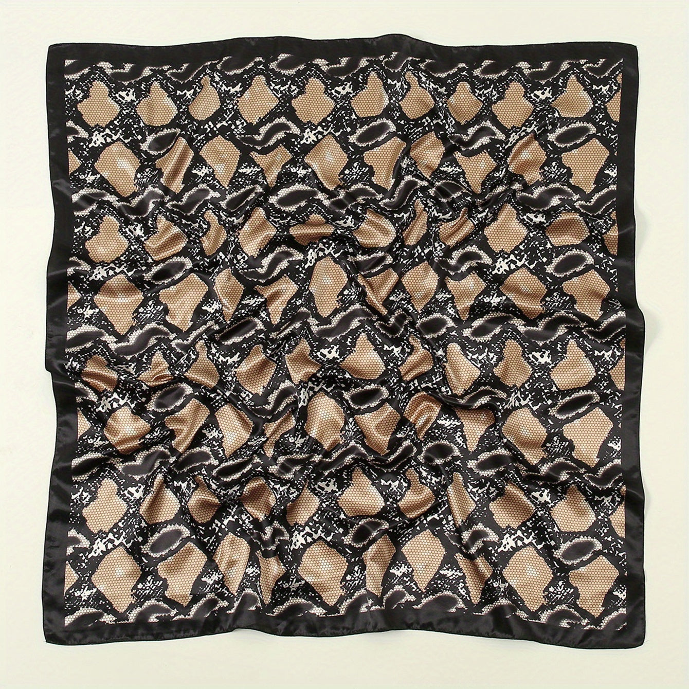 Snake Print Scarf Brown Square Satin Vintage Neckwear