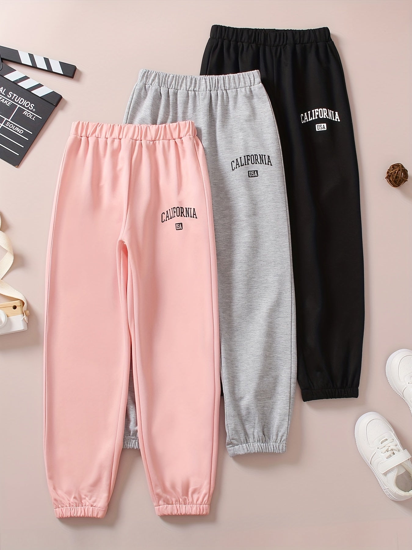 3 Pcs Girls Joggers Letter Print Sweatpants Outfit