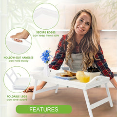Wooden Bed Tray Table Folding Legs Serving Breakfast TV Laptop Snack Large