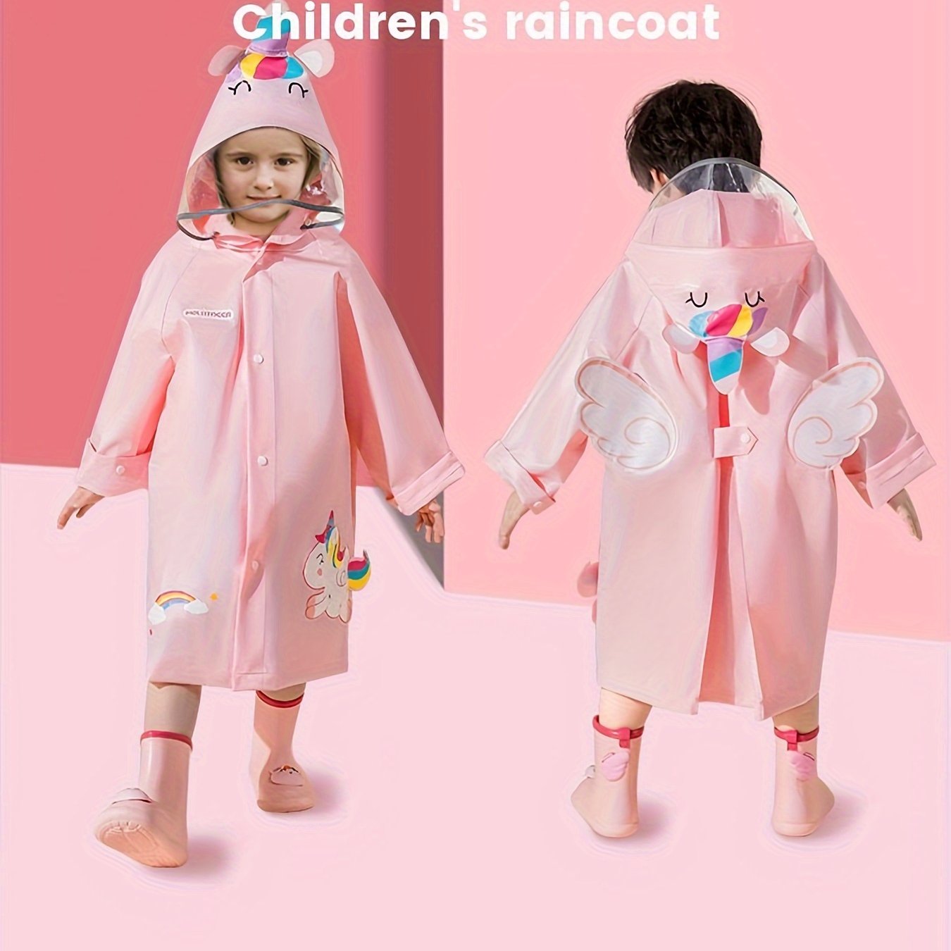 Cartoon Graphic Waterproof Hooded Raincoat Poncho For Kids