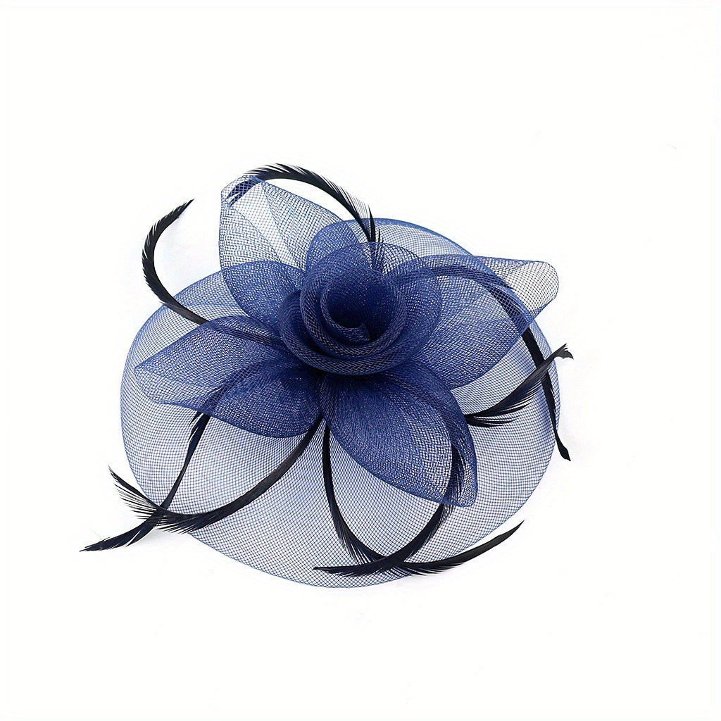 Mesh Flower Headband Faux Feather Head Piece With Clip Duck Billed Clip