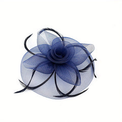 Mesh Flower Headband Faux Feather Head Piece With Clip Duck Billed Clip