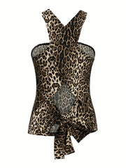 Leopard Print Halter Top Sexy Back Tie Halter Top For Summer