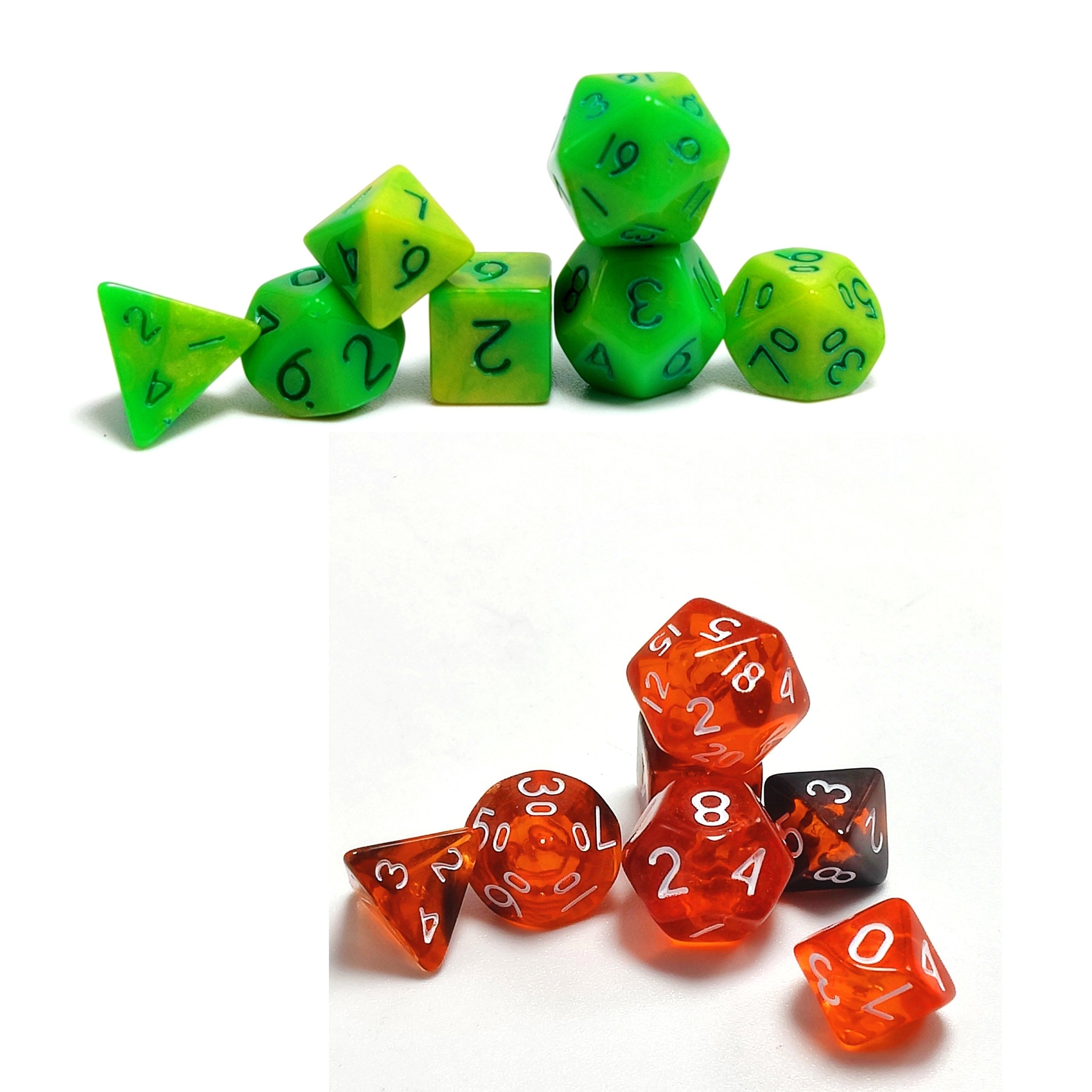 Mini Dice Set Light Green and Transparent Red Polyhedral Dice Set