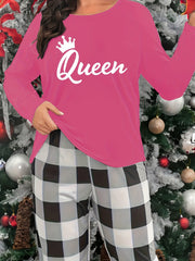 Letter Print Lounge Top Crew Neck Long Sleeve