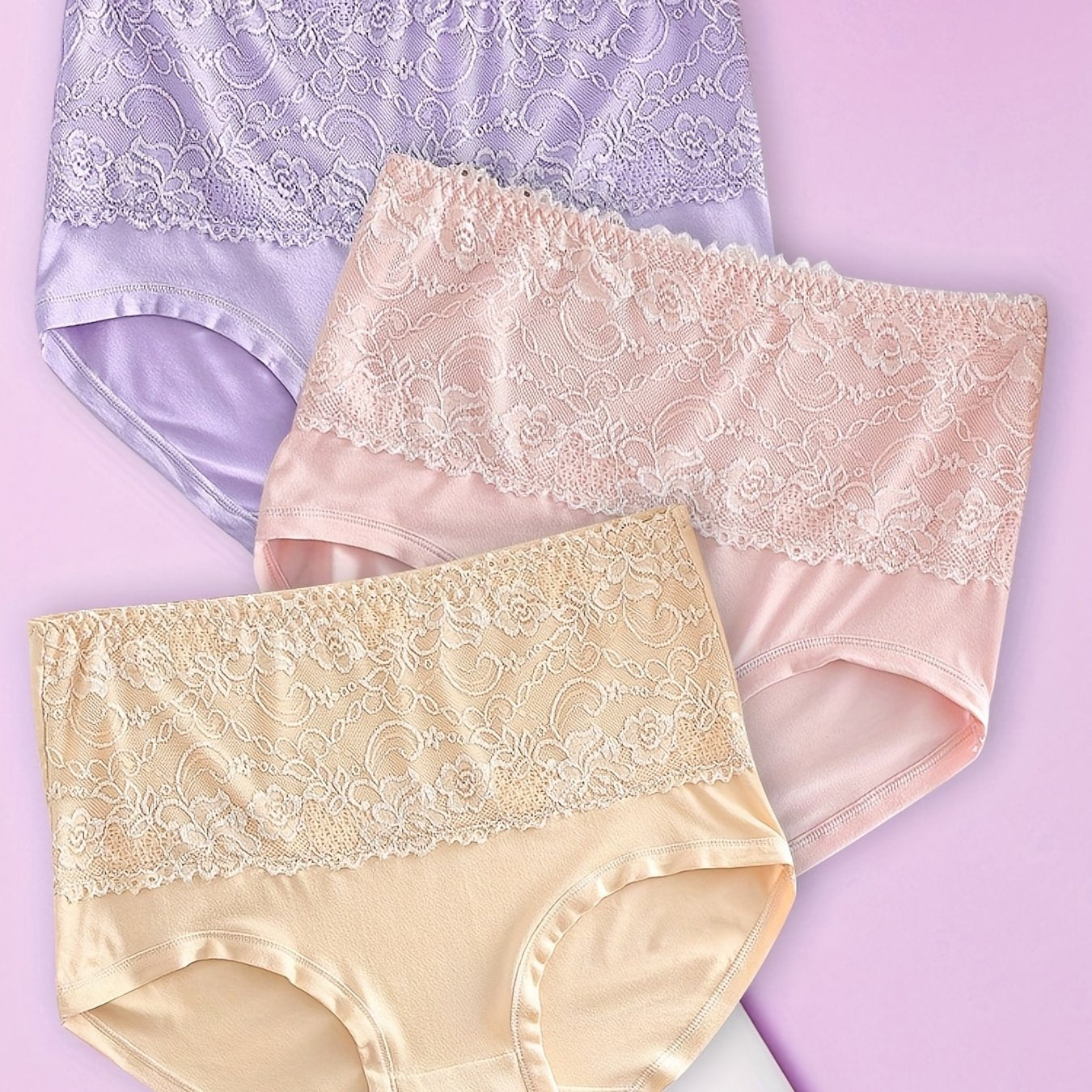 3 Pack Plus Size Lace High Waisted Briefs Set