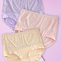 3 Pack Plus Size Lace High Waisted Briefs Set