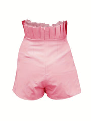 Ruffle Trim Solid Shorts High Waist Summer Casual Asymmetrical Shorts