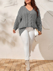 Casual Sweater Women's Solid Cable V Neck Jumper