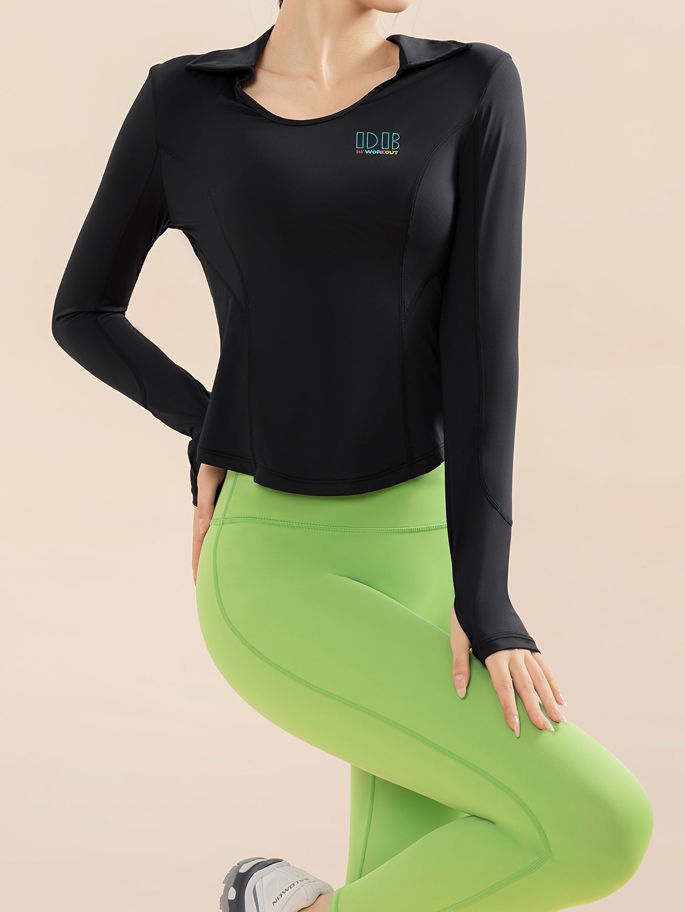Letter Pattern Yoga Top Thumb Holes Drying Workout Shirts