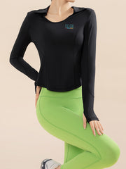Letter Pattern Yoga Top Thumb Holes Drying Workout Shirts