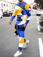 Men's Block Print 2 Piece Outfit - Sweatshirt & Sports Trousers