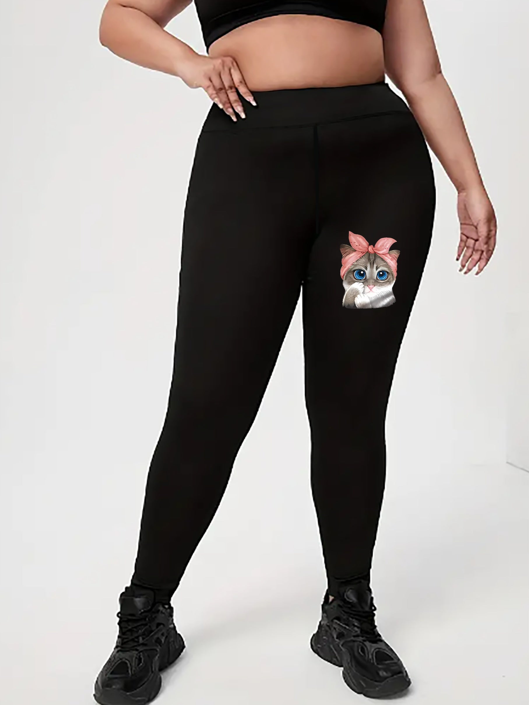 Women's Cat Print Skinny Leggings High Rise Stretchy Pants