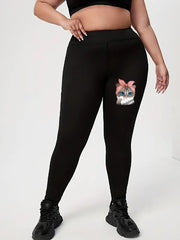 Women's Cat Print Skinny Leggings High Rise Stretchy Pants