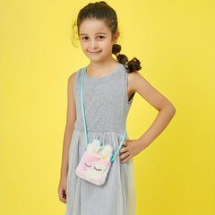 Girls Cartoon Tie Dye Plush Unicorn Shoulder Bag Messenger Bag Coin Purse