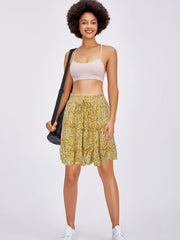 Floral Ruffle Layered Trim Skirt Boho Drawstring Women's Clothing