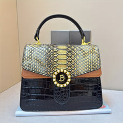Snake Print Crossbody Bag with Detachable Strap
