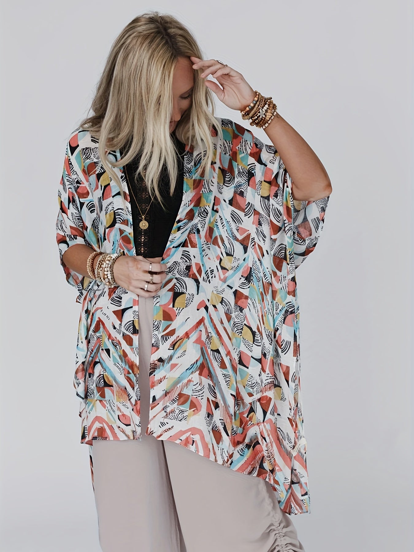 Boho Kimono Open Front Split Cover Up Kimono