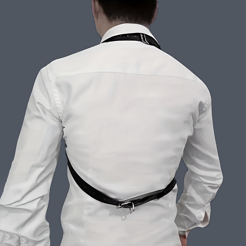 Men's PU Leather Chest Strap With Chain Suspender Straps