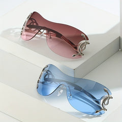 Rimless Wrap Sunglasses Snake Hollow Out Temple Eyewear & Case