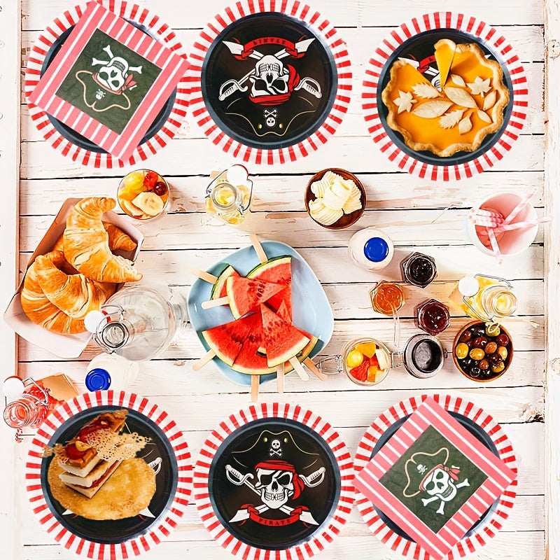 Skeleton Pirate Party Supplies: Skull Paper Plates, Napkins - Serves 20