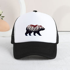 Mesh Print Bear Baseball Cap Sunshade Breathable Peaked Cap Trucker Hat