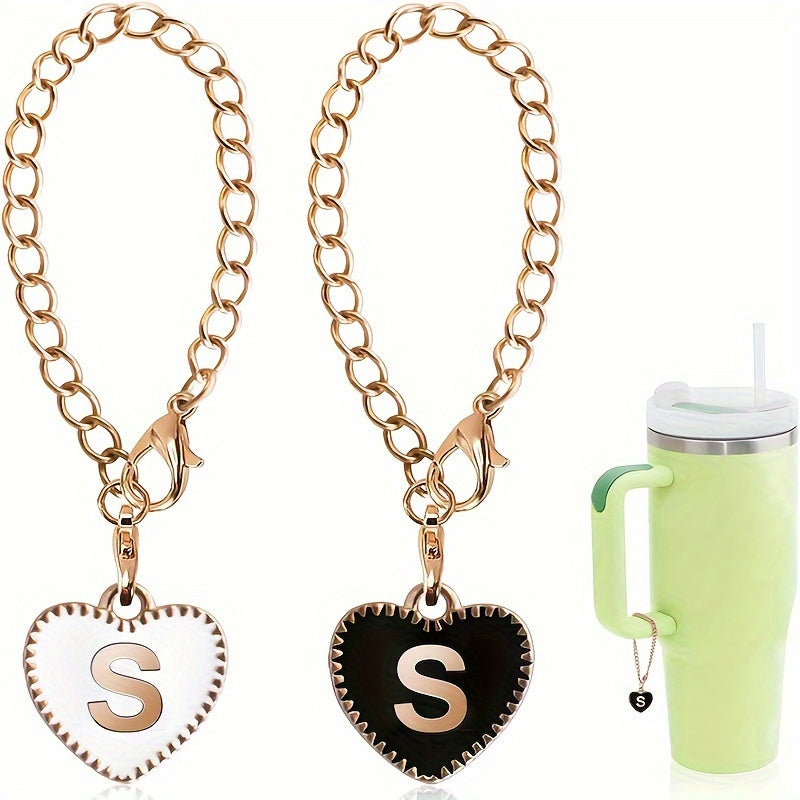 2pcs ID Initial Letter Cup Handle Charm Heart Shaped Pendant Decor