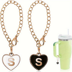 2pcs ID Initial Letter Cup Handle Charm Heart Shaped Pendant Decor