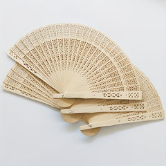 Chinese Vintage Wooden Folding Fan Sandalwood Hollow Design