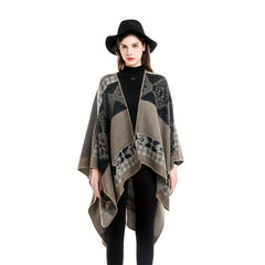 Geometric Print Shawl Wrap Warm Sunscreen Windproof Poncho Cape