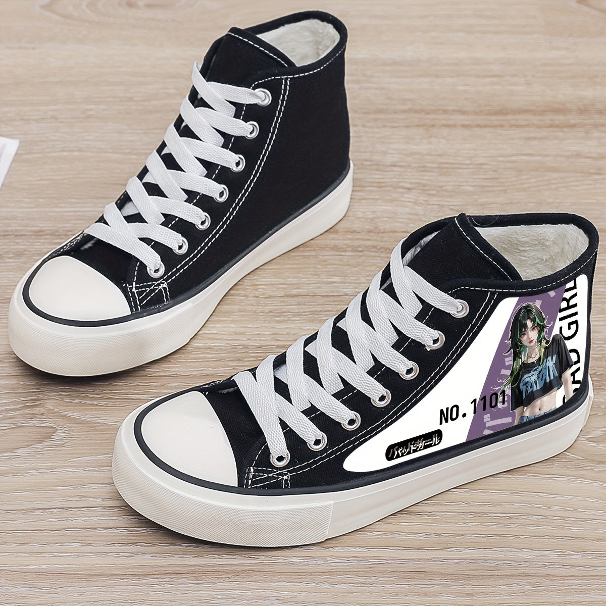 Anime Girl Plush Lined Canvas Sneakers Winter Warm High Top Shoes