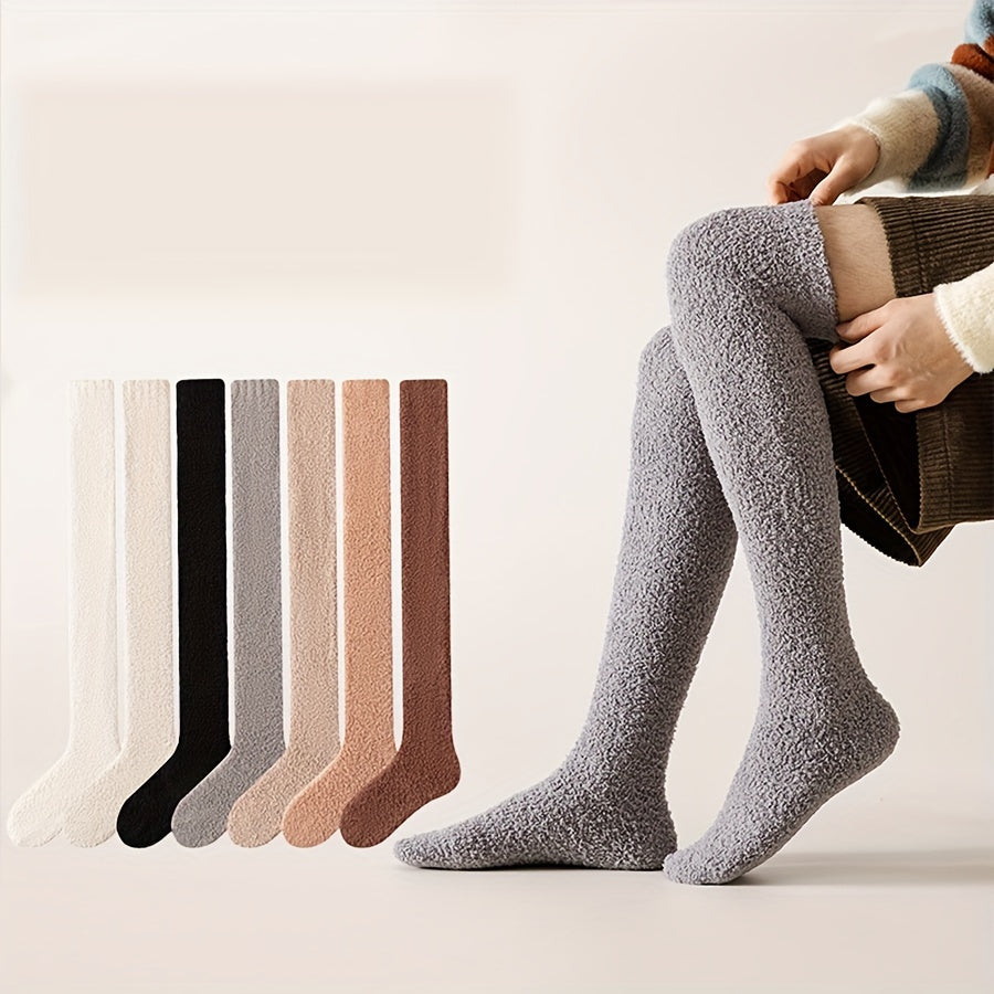 Coral Fleece Thigh High Socks for Men or Women Over The Knee Thick Stockings