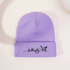 Butterfly Embroidery Knit Hat Y2K Beanie Candy Skull Cap Elastic