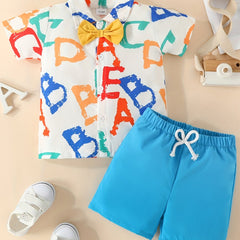 Boys Colorful Letter Pattern Casual Outfit Shirt & Shorts Set