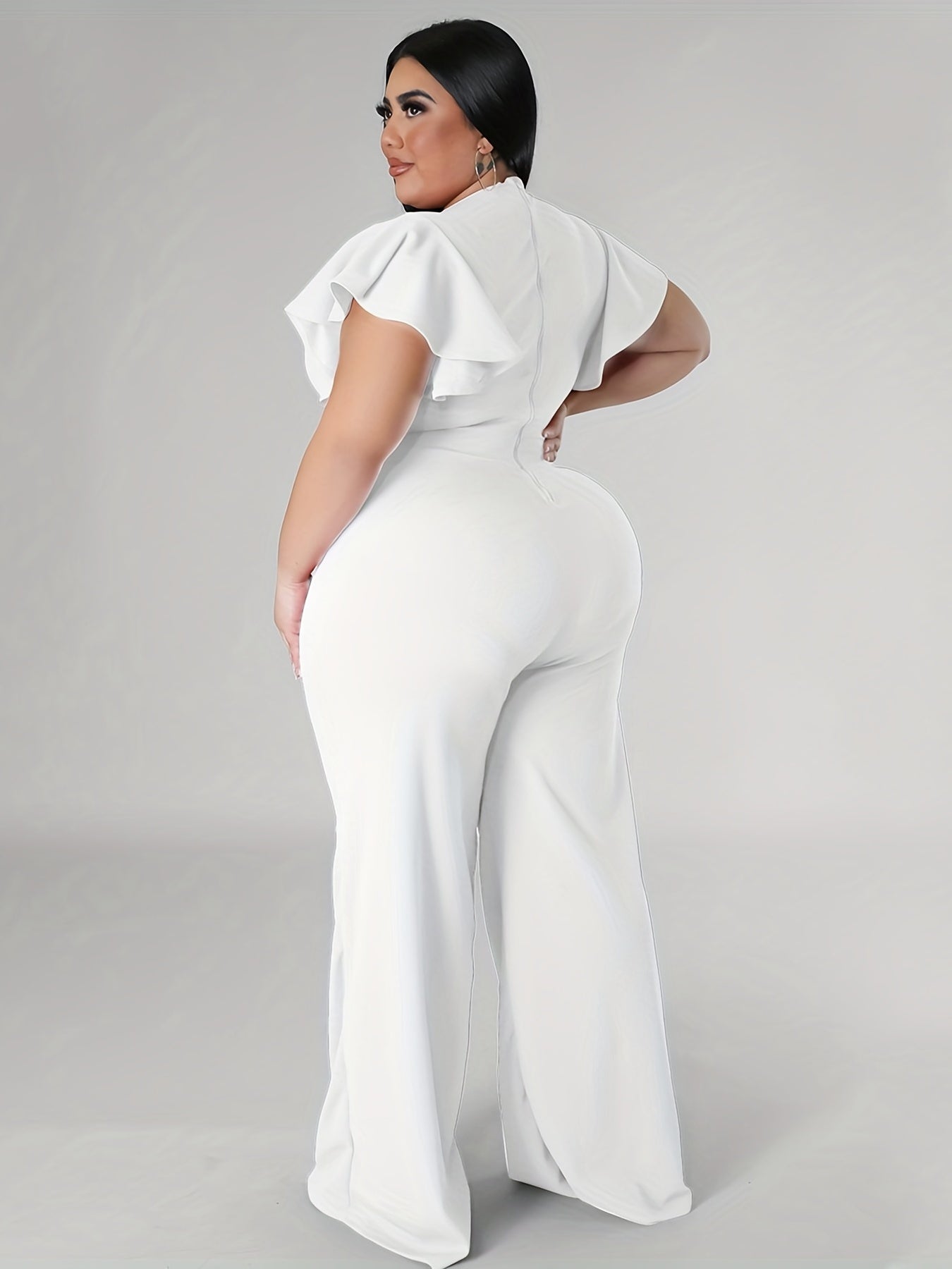 Solid Butterfly Sleeve Wide Leg Jumpsuit
