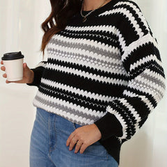 Striped Long Sleeve Sweater Round Neck Jumper