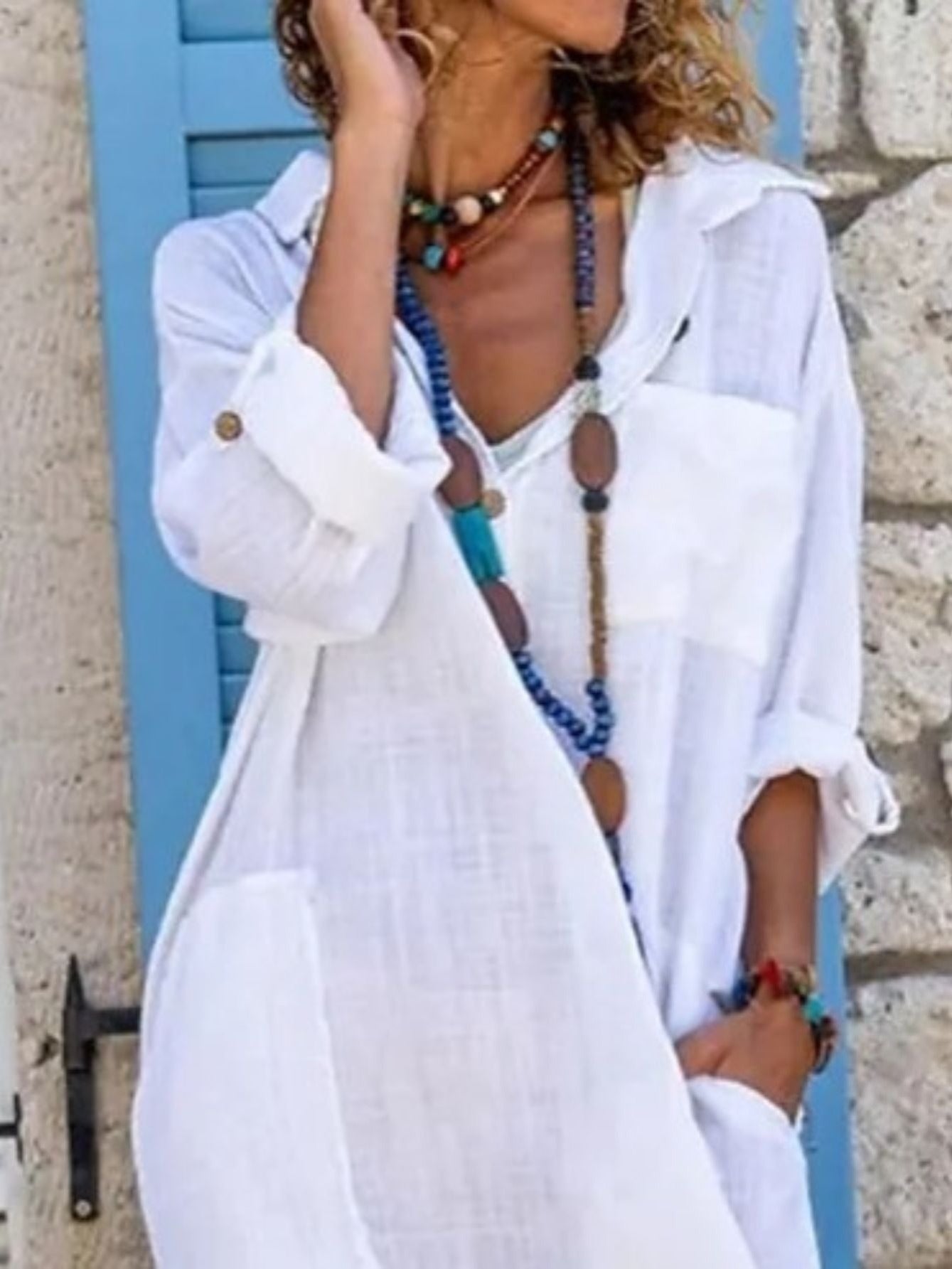 Women's Casual Long Sleeve Slit Long Dress