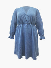 Denim Dress Women's Plus Flounce Sleeve L