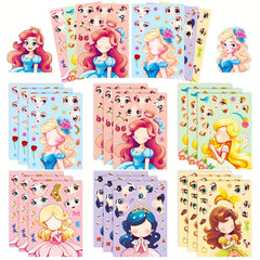 6pcs Princess Face Changing Stickers Cartoon Puzzle Stickers