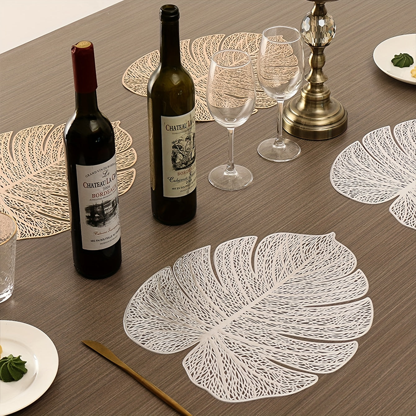 2pcs PVC Leaf Placemat Holloway Washable Reusable Non slip Heat Insulation Mat