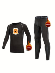 Kids Compression Fleece Sets Cartoon Pattern Crew Neck Pullover