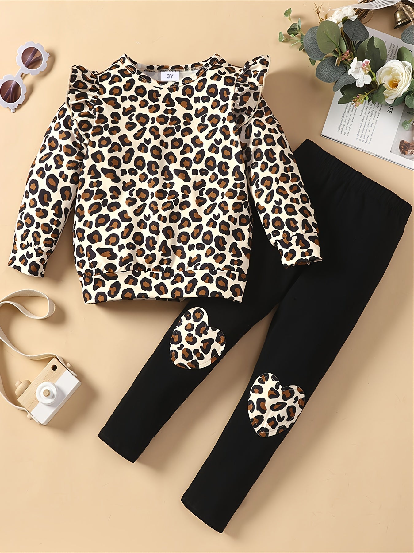 2pcs Toddler Girls Leopard Top & Pants Set