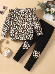 2pcs Toddler Girls Leopard Top & Pants Set